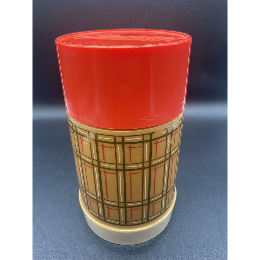 Vintage Aladdin Best Buy Thermos Wide Mouth Tartan Plaid Red Tan 7.5” WM4040